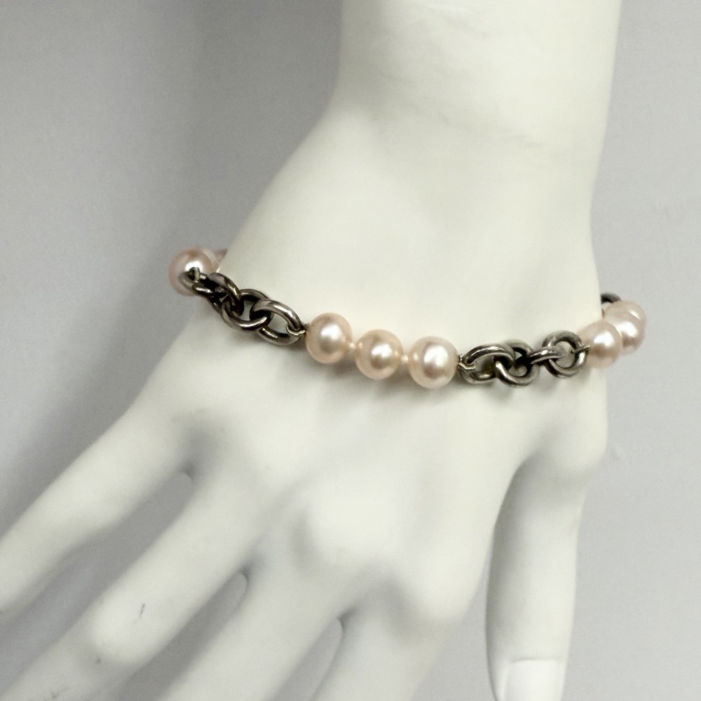 Vintage Birks Sterling & Freshwater Pearl Bracelet 7.4 mm 20 Grams 8" Long